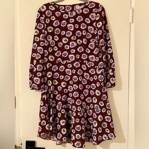 Loft size 8 maroon fit and flare dress with purple and white flowers
